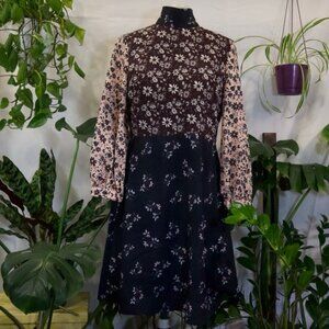 1901 Floral Midi Zipper-Back Dress with Puff Sleeves, Size 4